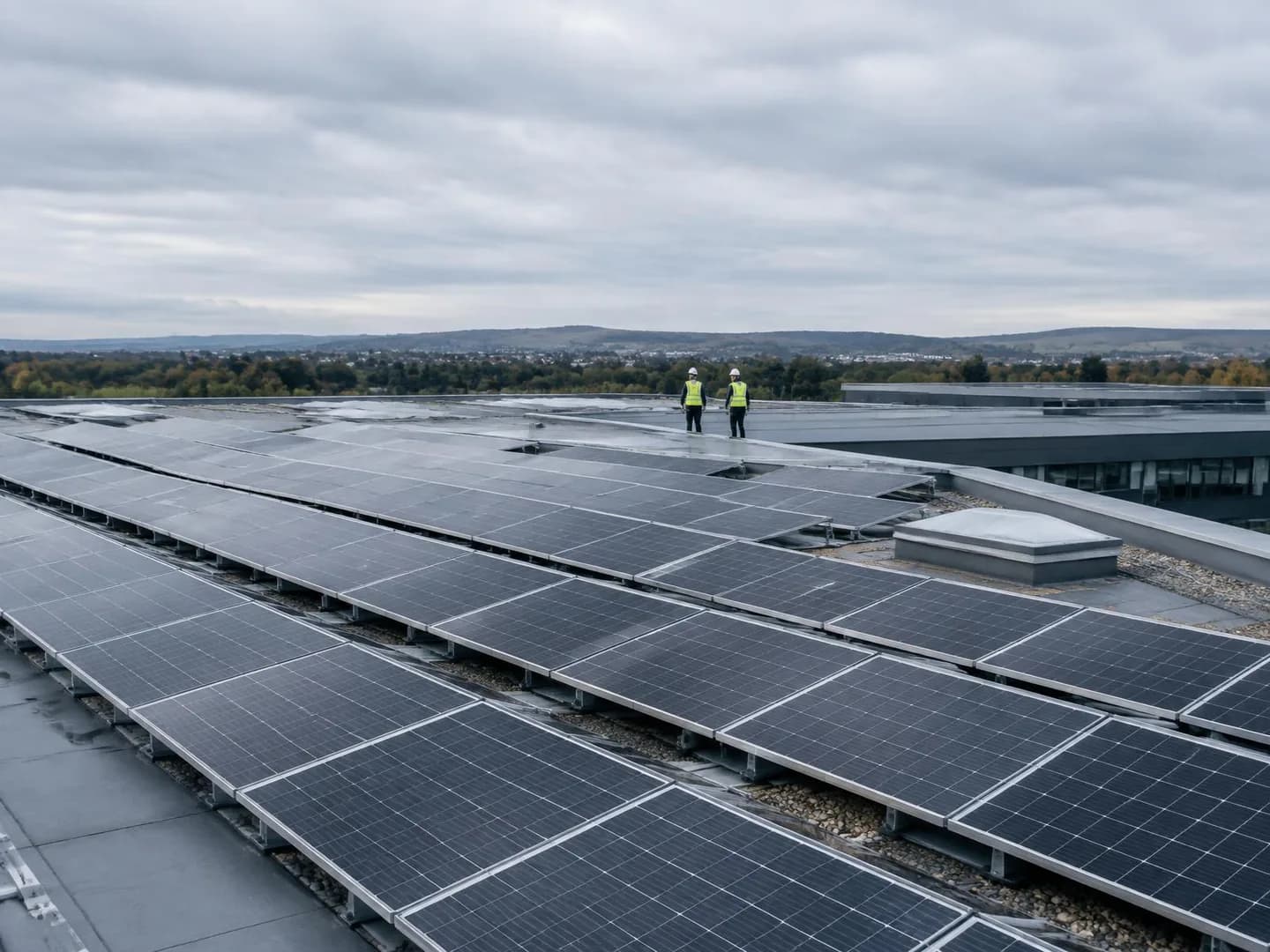 Representative solar installation on a commercial roof in the United Kingdom
