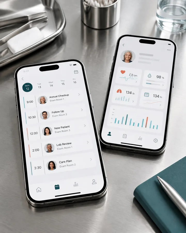 Concept healthcare application displayed on two phones