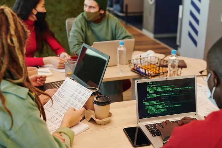 Software development work on a laptop